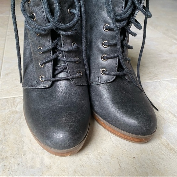 Cooperative black lace up booties from Urban Outfitters — wood block wedge heel - Picture 6 of 7